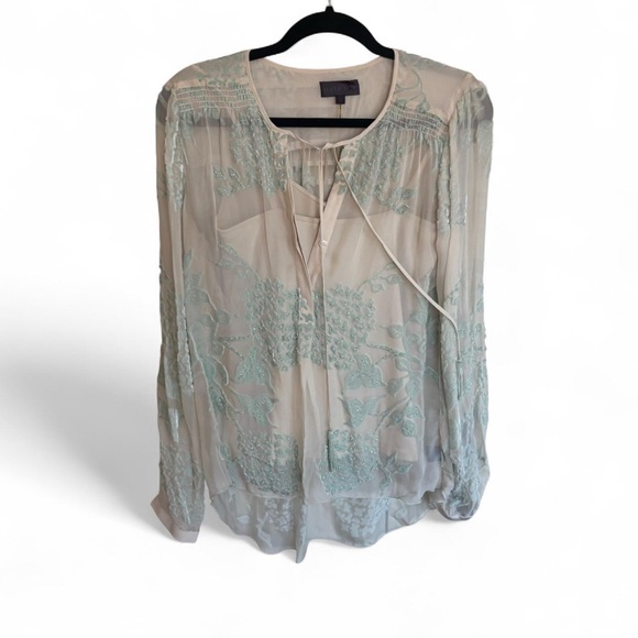 Hale Bob Sheer Cream and Mint Blouse - Picture 1 of 9